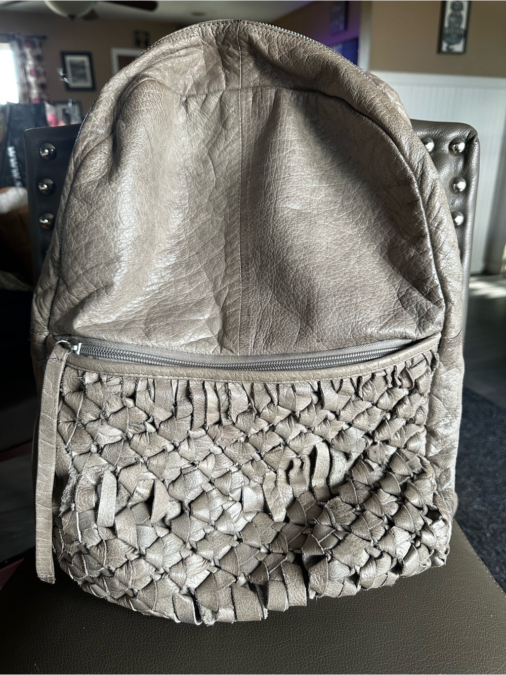 Grey Day and Mood Women’s Woven Front Backpack – Taupe